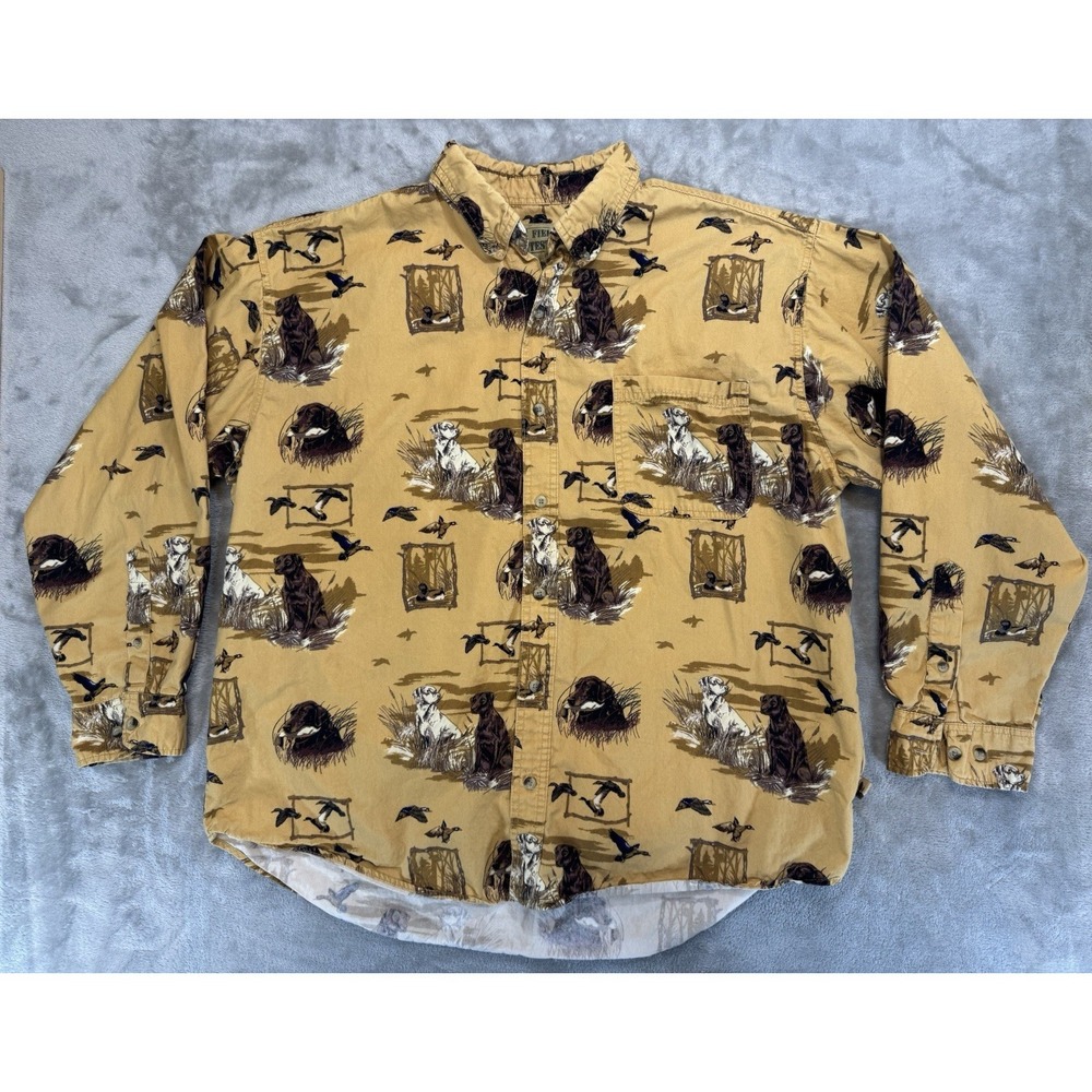 Outdoor Life‎ Men's Shirt XL Field Tested GoldenRod Duck Hunting All Over Print